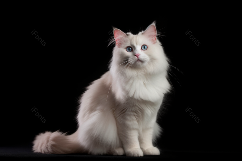 宠物布偶猫长毛蓬松白色黑色背景实拍摄影图,高清,摄影图,摄影图片,图片大全,摄影图免费下载